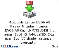 Mitsubishi Lancer EVO6 A8 Kazhol : Mitsubishi Lancer EVO6 A8 Kazhol-MITSUBISHI_Lancer_Evo6_Gr.A-Model3D_C-Lancer_Evo_VI_shader_settings_overcast.ini