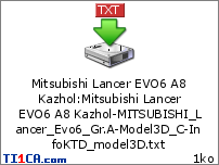 Mitsubishi Lancer EVO6 A8 Kazhol : Mitsubishi Lancer EVO6 A8 Kazhol-MITSUBISHI_Lancer_Evo6_Gr.A-Model3D_C-InfoKTD_model3D.txt