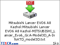 Mitsubishi Lancer EVO6 A8 Kazhol : Mitsubishi Lancer EVO6 A8 Kazhol-MITSUBISHI_Lancer_Evo6_Gr.A-Model3D_A-InfoKTD_model3D.txt